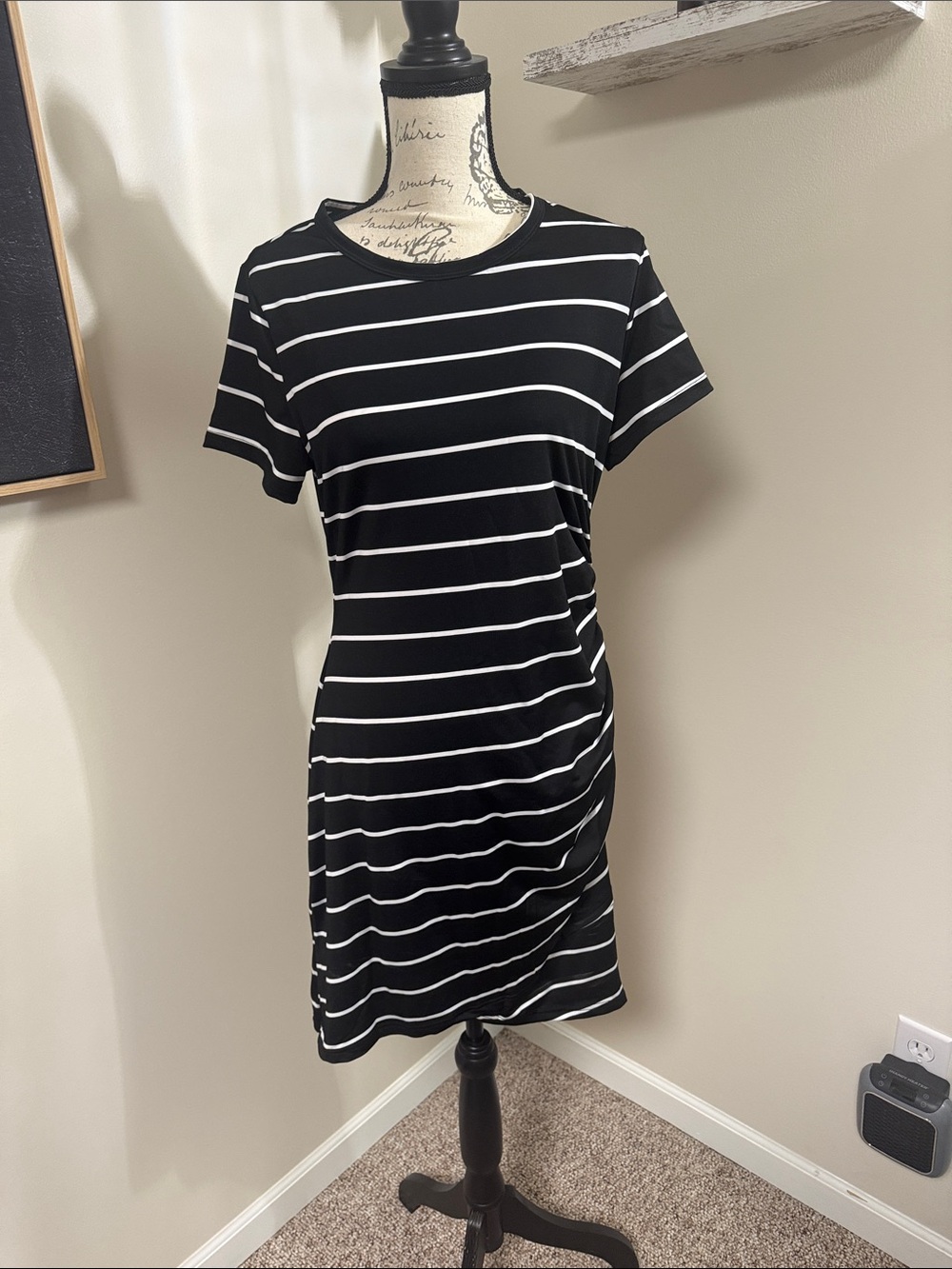 SHEIN Black and White Striped Midi Dress